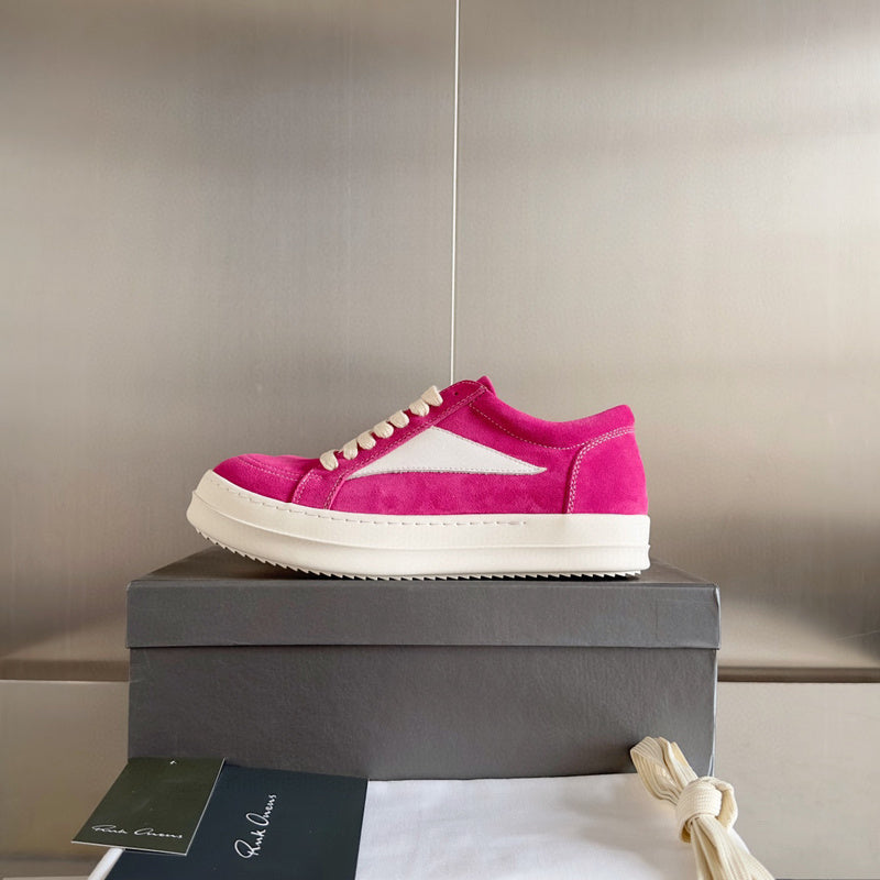 Rick Owens Pink Suede Low-Top Sneakers