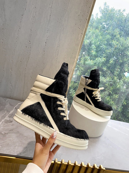 Rick Owens Geobasket Sneakers - Black Pony Hair