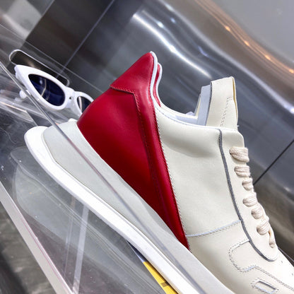 Rick Owens Cream and Red Low-Top Sneakers