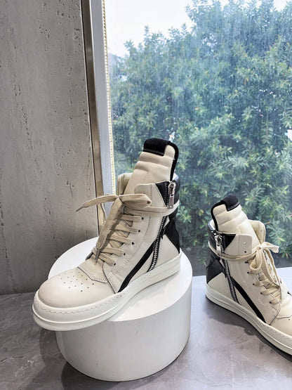 Rick Owens Geobasket Sneakers - Cream and Black