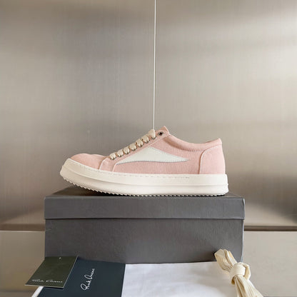 Rick Owens Pink Canvas Low-Top Sneakers