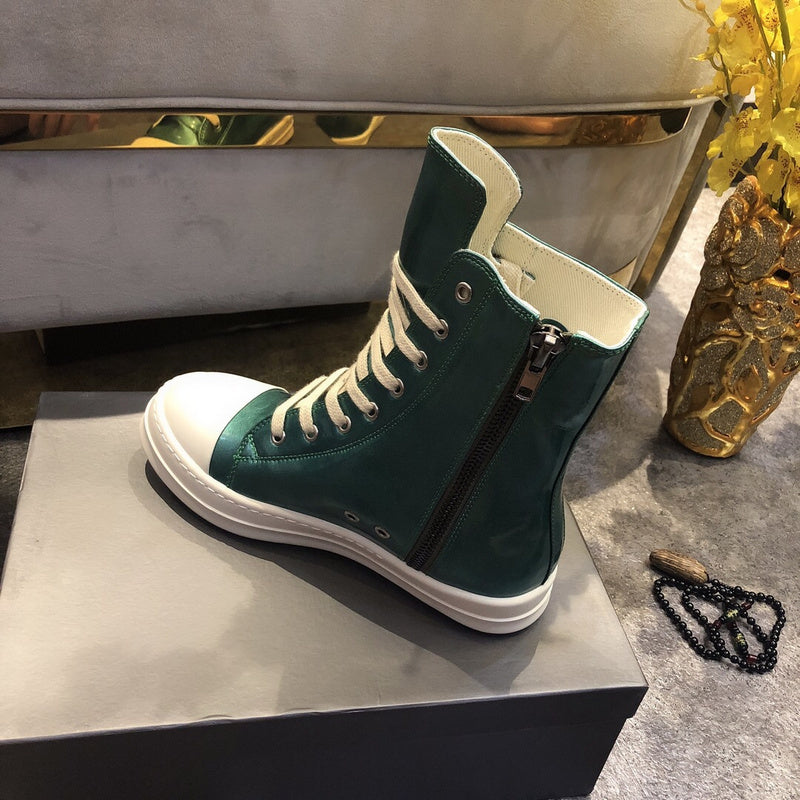 High-Top Metallic Green Leather Sneakers