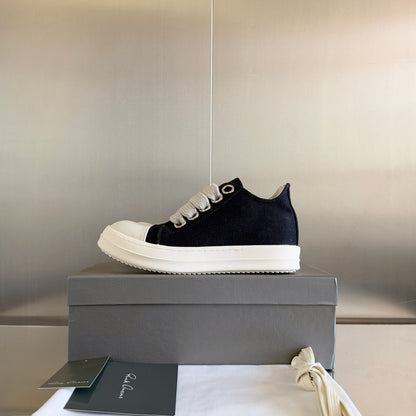 Rick Owens Black Canvas Low-Top Sneakers