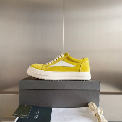 Rick Owens Yellow Suede Low-Top Sneakers