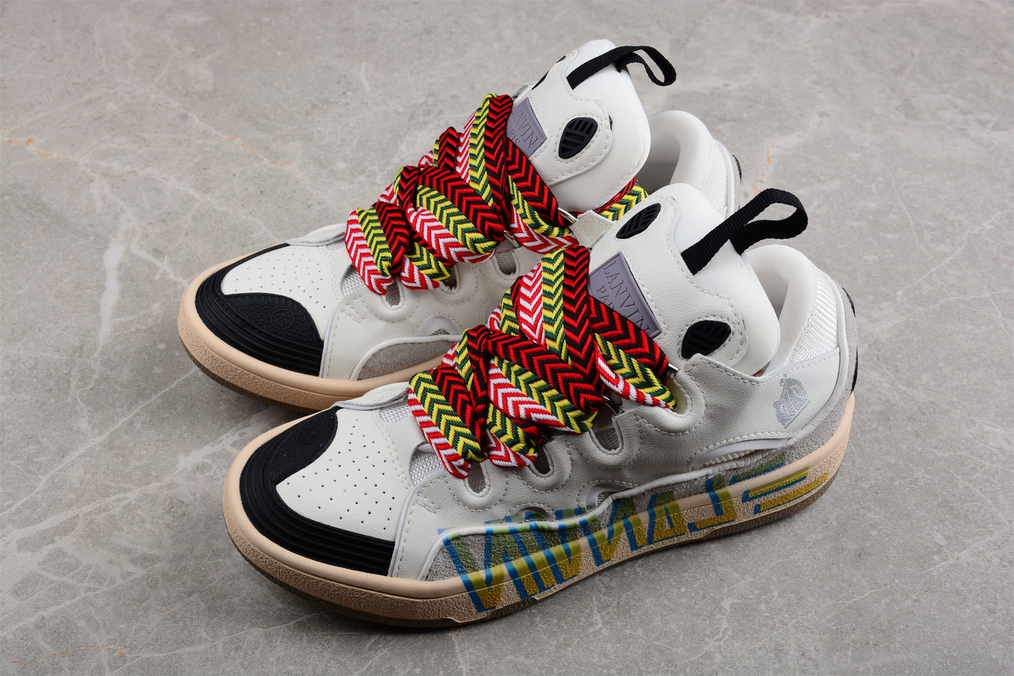 White Low Top Sneakers with Multicolor Laces