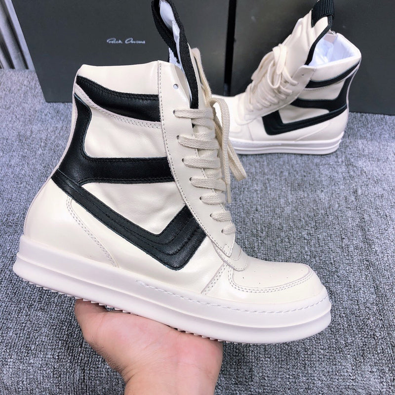 High-Top Leather Sneakers with Black Accents