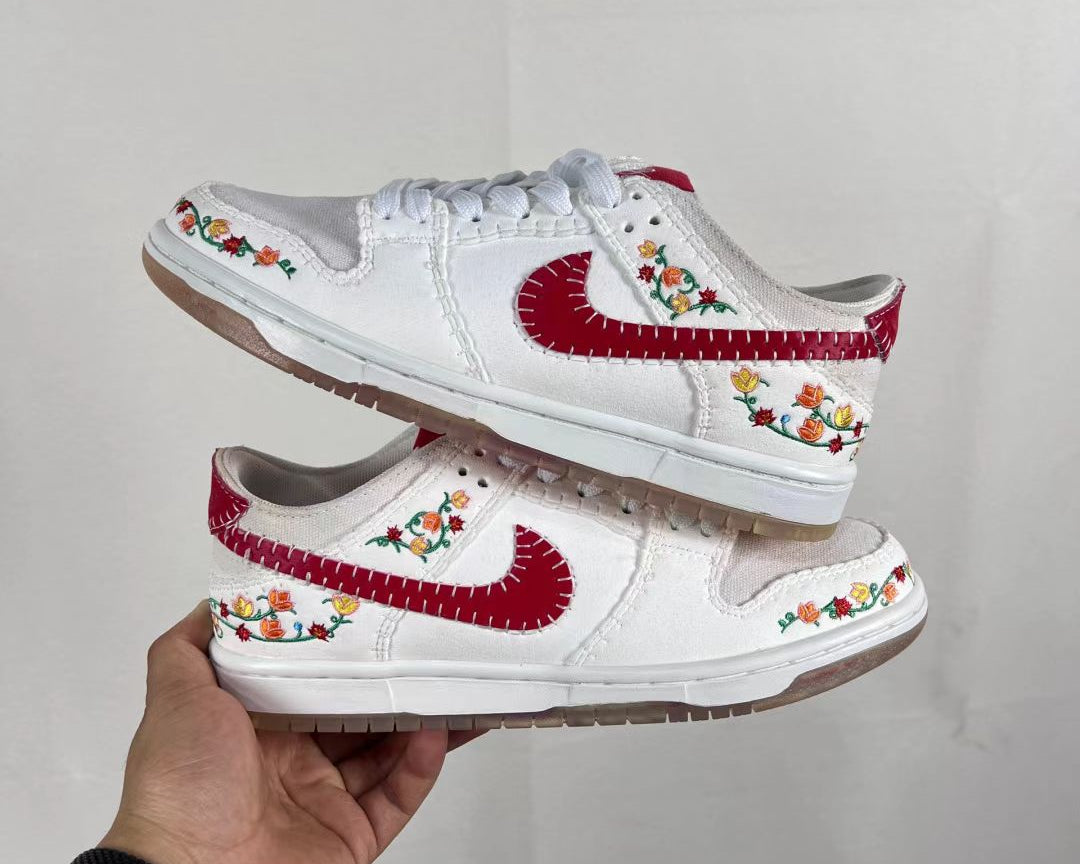 Nike Dunk Low “Big Red Flower” – Embroidered Statement
