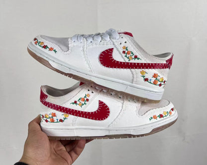 Nike Dunk Low “Big Red Flower” – Embroidered Statement