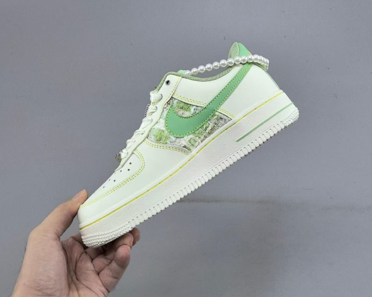 Nike Air Force 1 Low “Chanel-Style Green” – Elevated Tweed Luxury