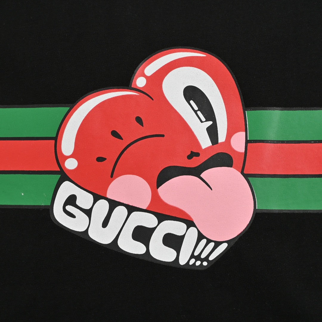 Gucci Black T-Shirt with Heart Graphic