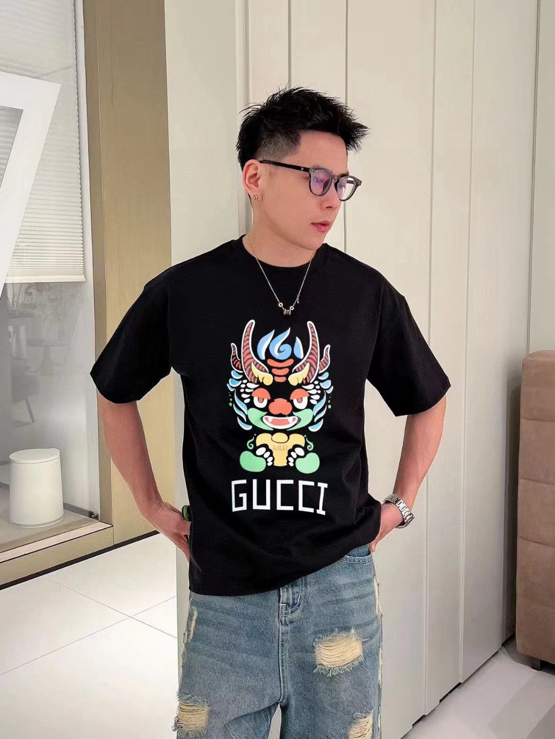 G*u*i dragon graphic t-shirt black