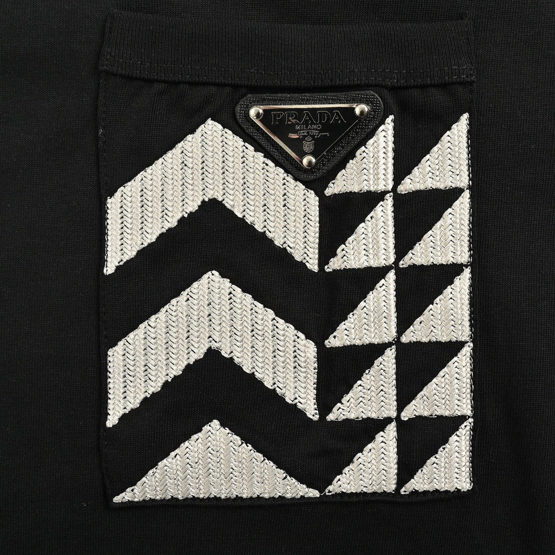 Pra*a black t-shirt with geometric pocket design