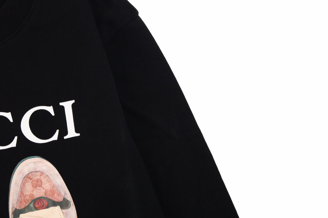 G*u*i black sweatshirt with ballet slippers print