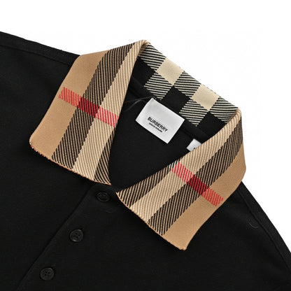 Burberry Polo Shirt with Check Collar (Black)