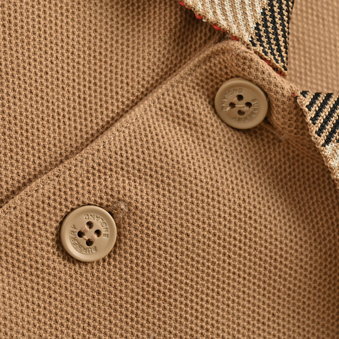 Burberry Polo Shirt with Check Collar (Tan)