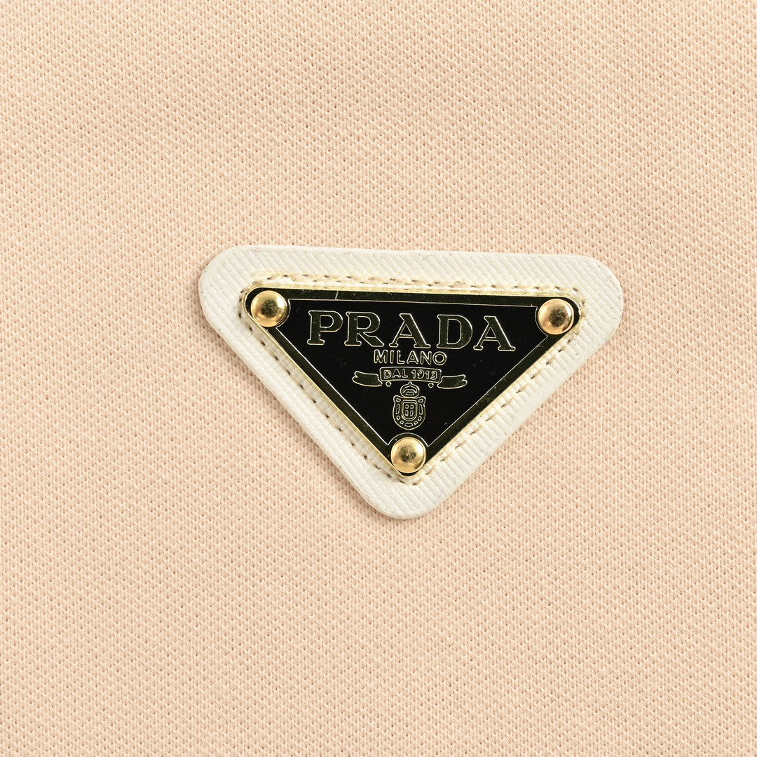 Pra*a logo patch beige polo shirt