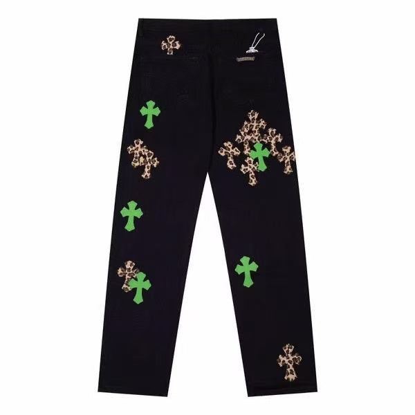 CHROME HEARTS JEANS BLACK GREEN LEOPARD