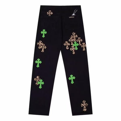 CHROME HEARTS JEANS BLACK GREEN LEOPARD