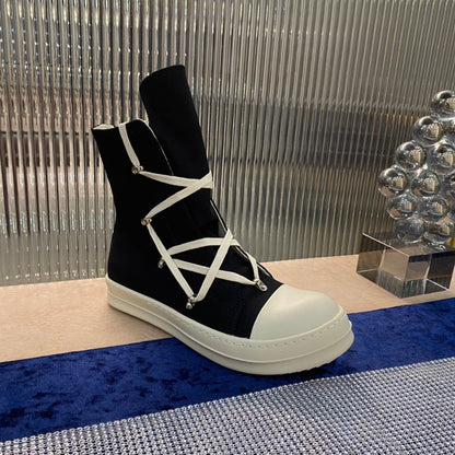 Rick Owens High-Top Canvas Boots - Black and White