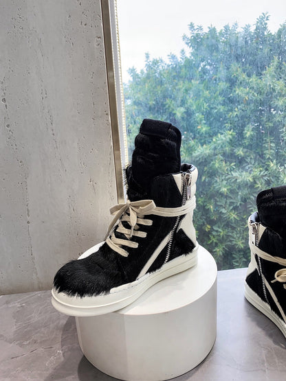 Rick Owens Geobasket Sneakers - Black Pony Hair