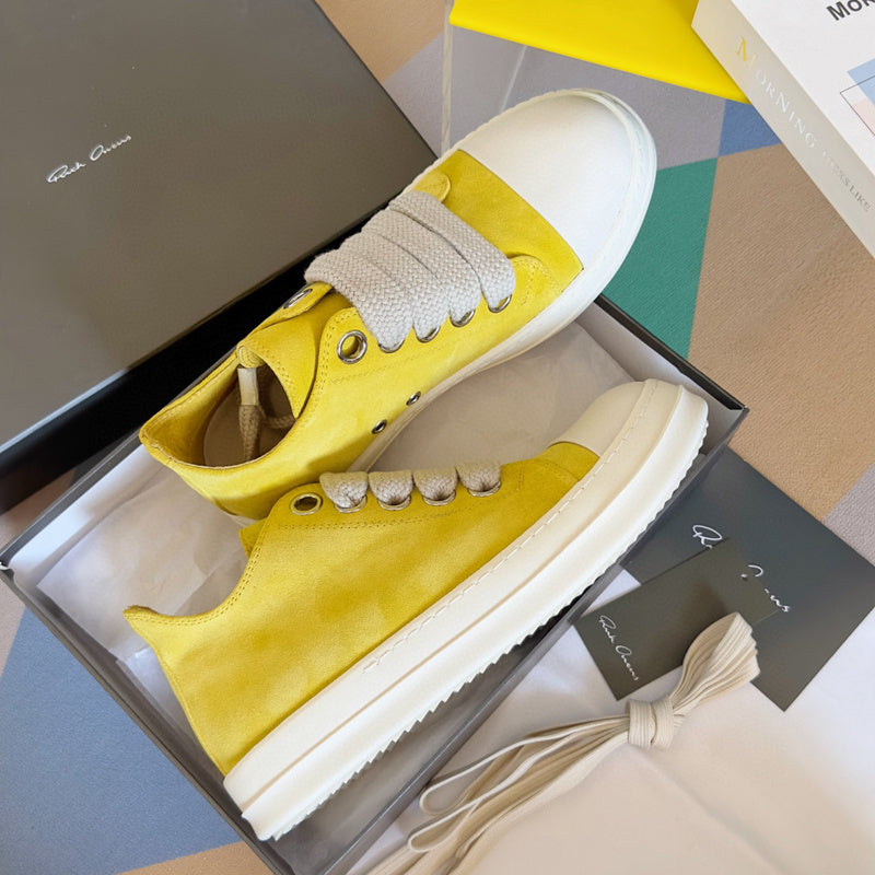 Rick Owens Yellow Suede Low-Top Sneakers