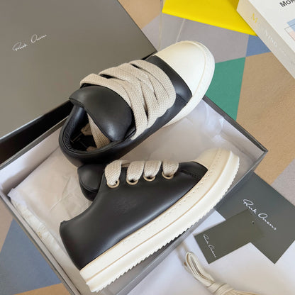 Rick Owens Black and White Low-Top Sneakers