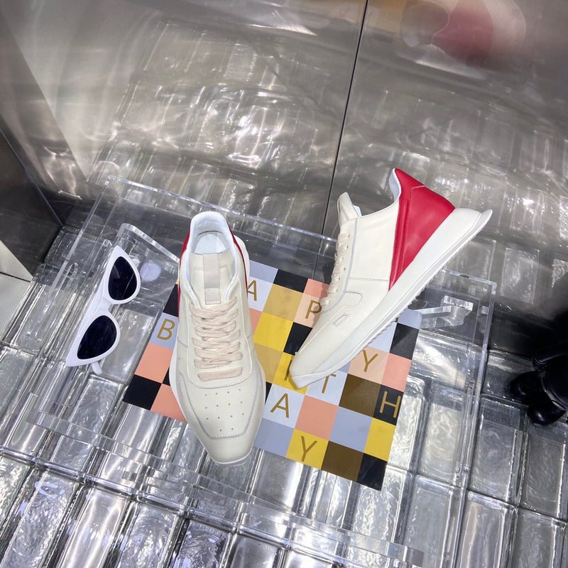 Rick Owens Cream and Red Low-Top Sneakers