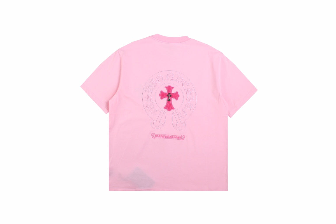 Chrome Hearts Pink T-shirt with Cross Patches