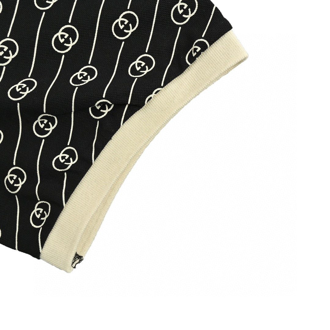 G*u*i black and beige patterned polo shirt