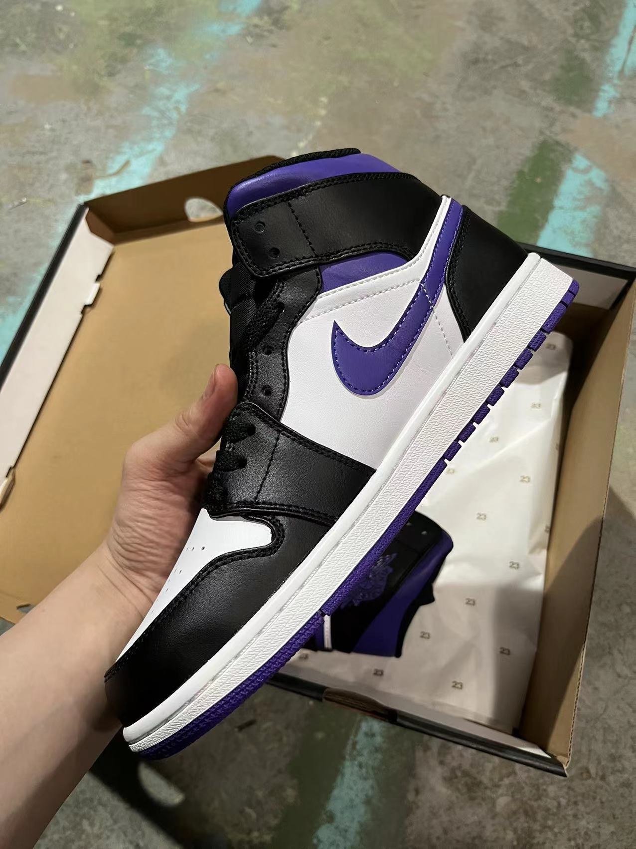 Air Jordan 1 Mid "Black, White, and University Purple"