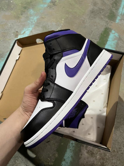 Air Jordan 1 Mid "Black, White, and University Purple"