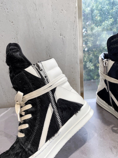 Rick Owens Geobasket Sneakers - Black Pony Hair