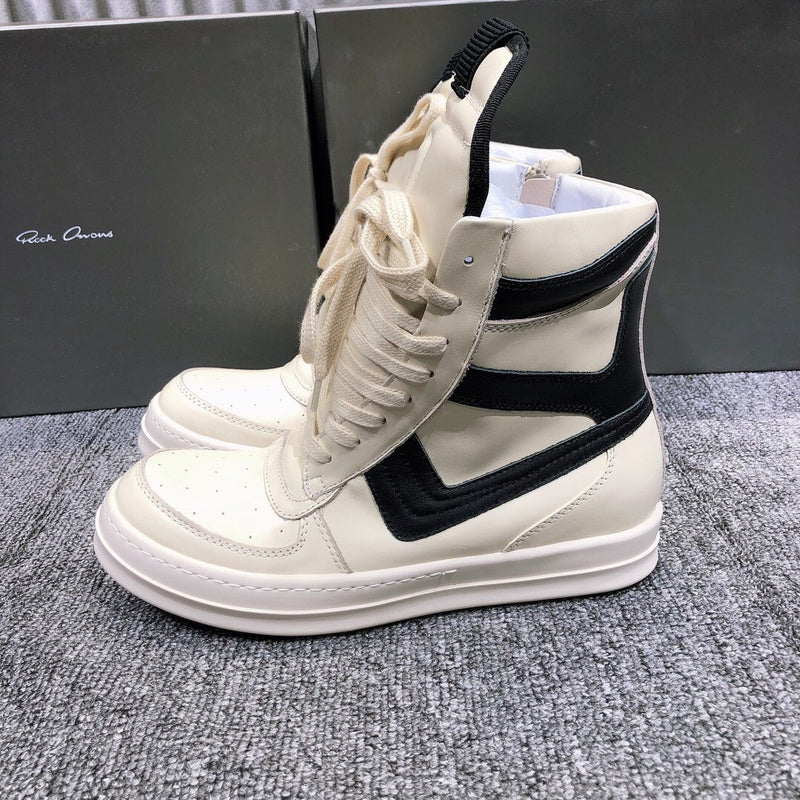 High-Top Leather Sneakers with Black Accents