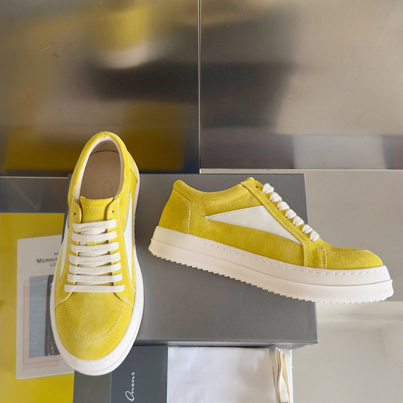 Rick Owens Yellow Suede Low-Top Sneakers