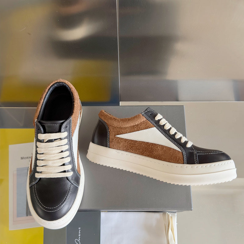 Rick Owens Black and Brown Low-Top Sneakers