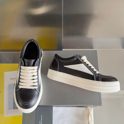 Rick Owens Black Leather and Suede Low-Top Sneakers