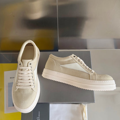 Rick Owens Beige Canvas Low-Top Sneakers