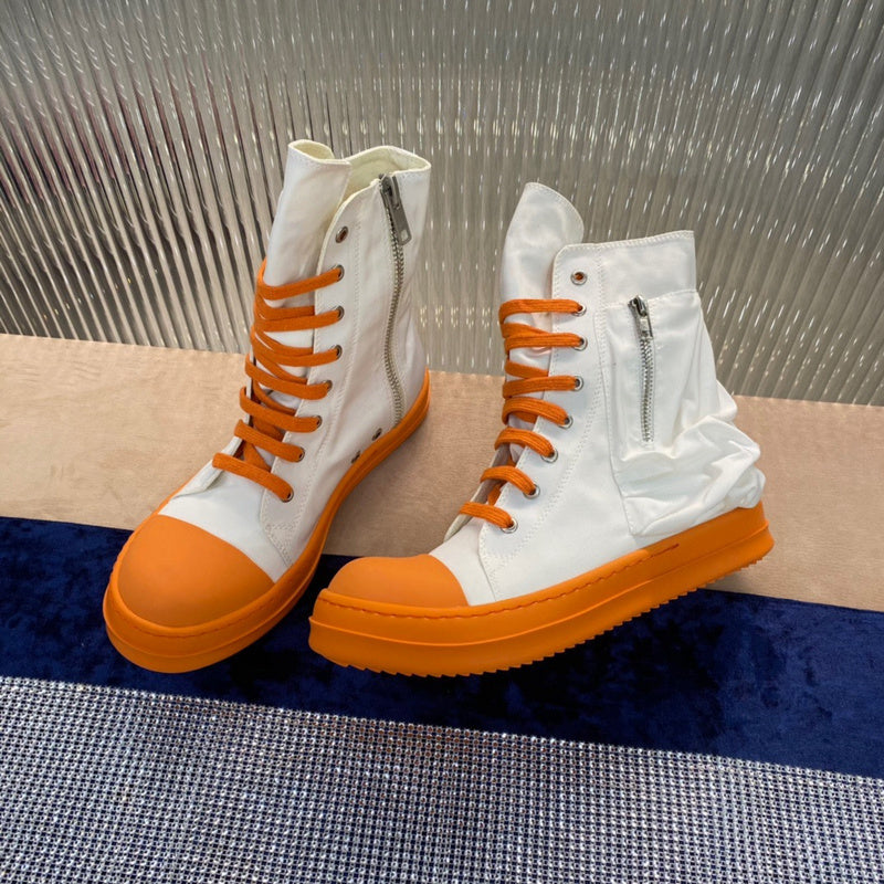 Rick Owens High-Top Canvas Boots - White and Orange