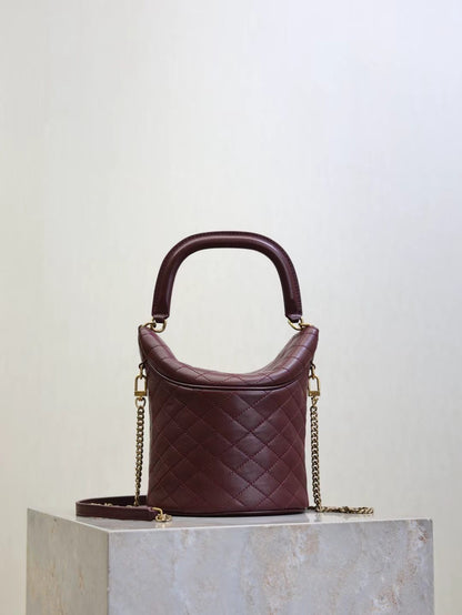 Saint Laurent Burgundy Flap Bucket Bag