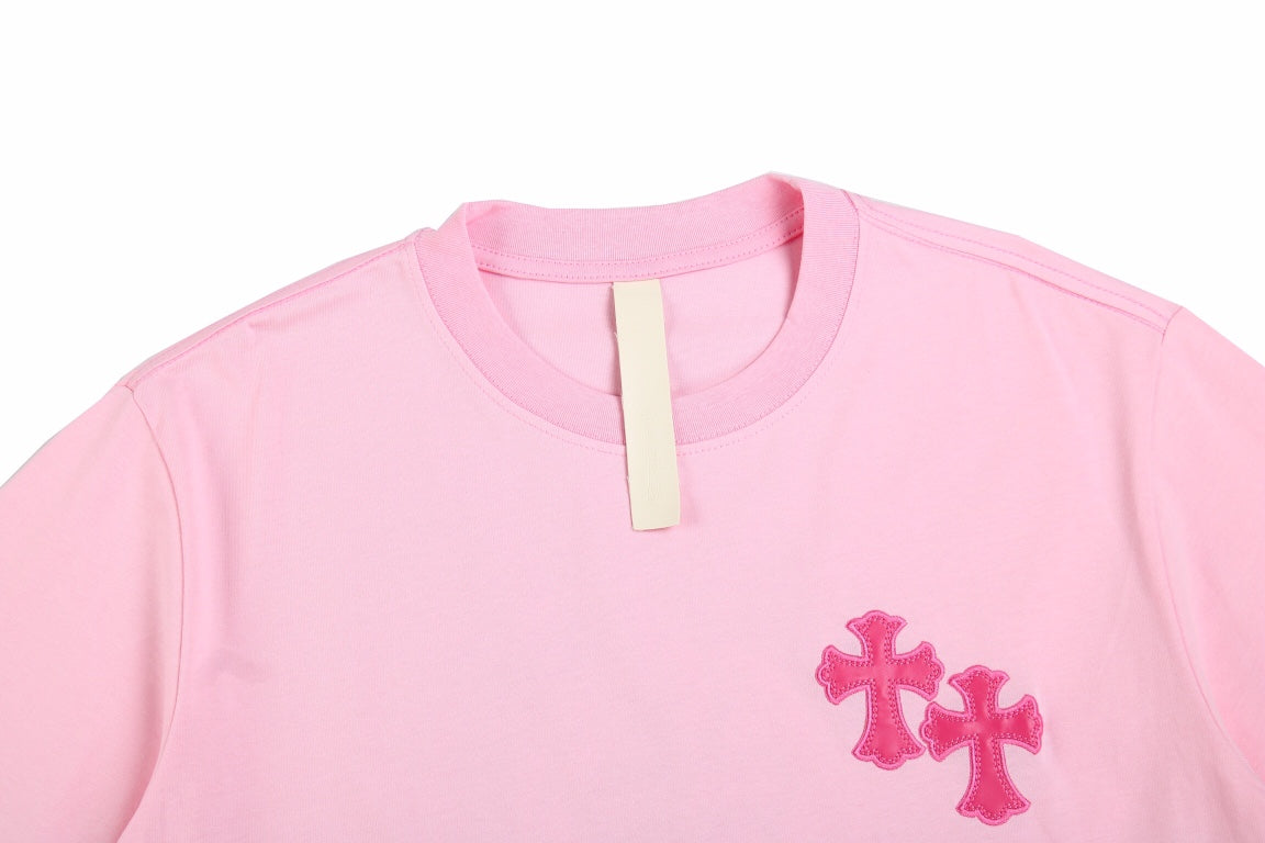 Chrome Hearts Pink T-shirt with Cross Patches