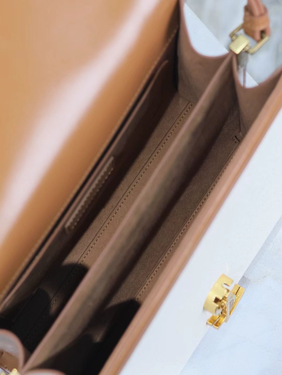 Saint Laurent Calfskin Briefcase in Earth Tone with Gold Hardware