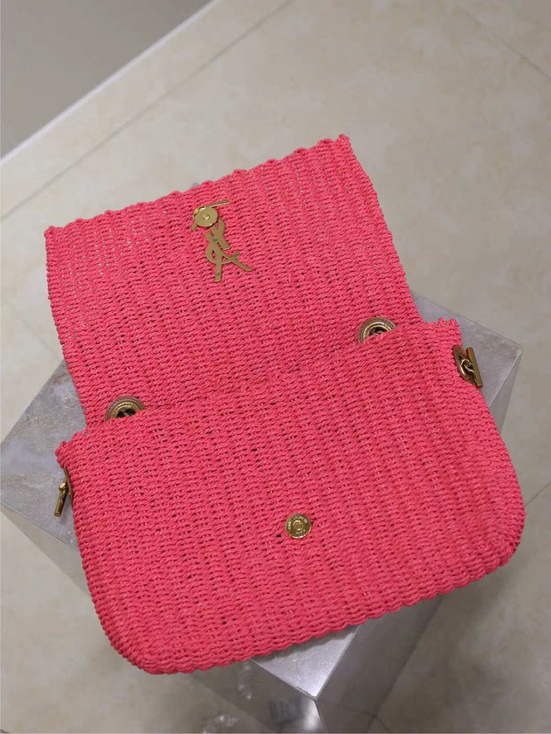 Saint Laurent pink raffia chain bag