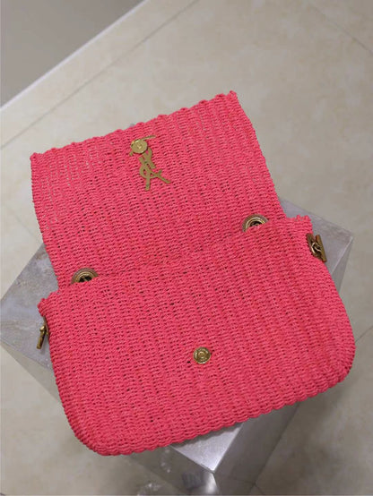 Saint Laurent pink raffia chain bag