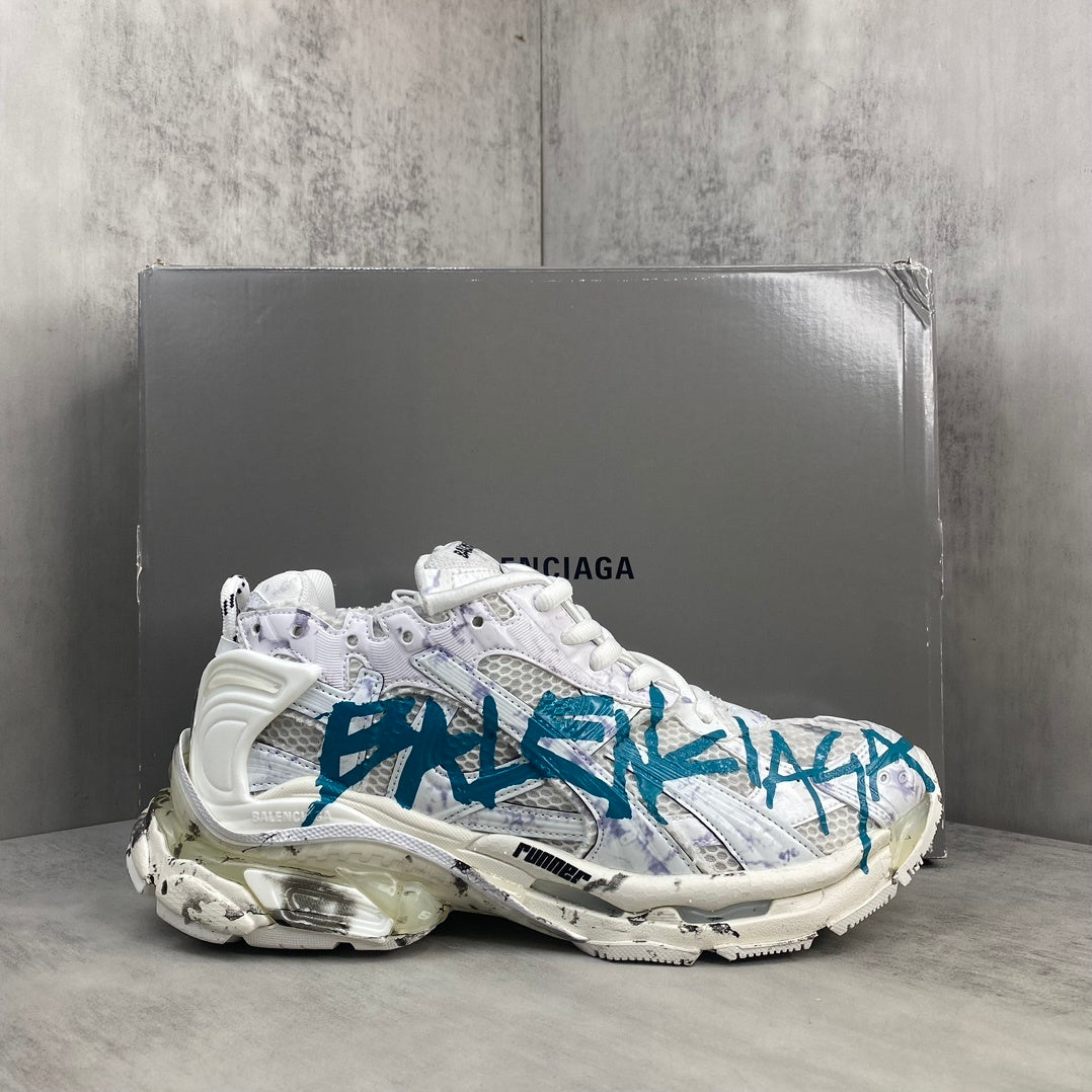 Balenciaga Sneaker in White/Blue: Chromatic Contrast