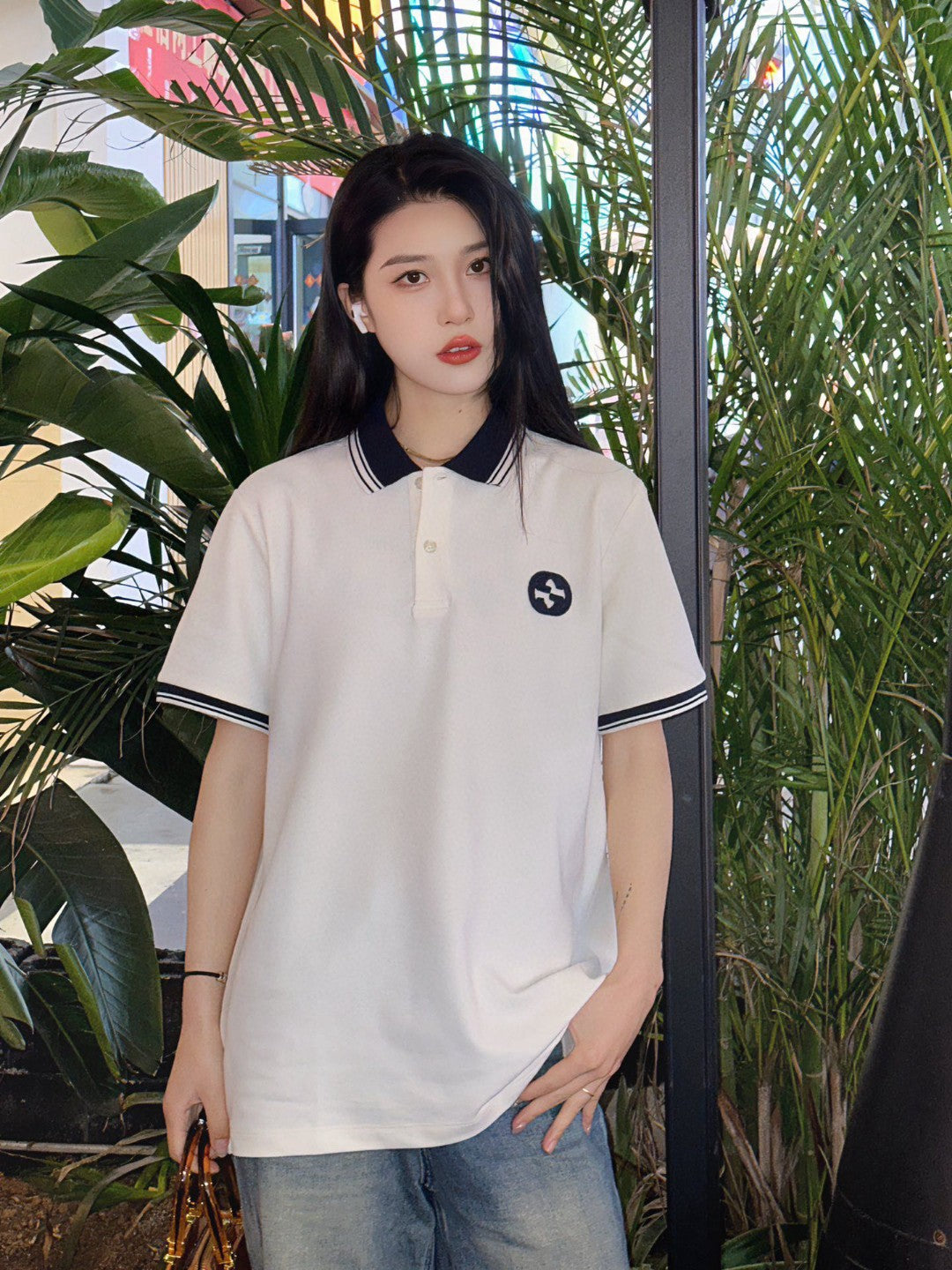 Pra*a logo patch polo shirt