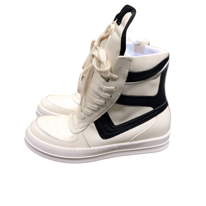 High-Top Leather Sneakers with Black Accents