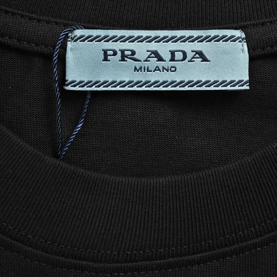 Pra*a black t-shirt with geometric pocket design