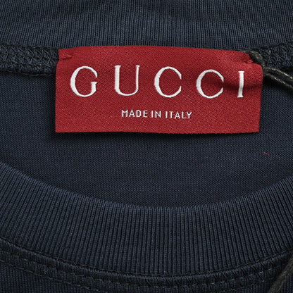 Gucci Navy Blue T-Shirt with Vertical Logo Patch