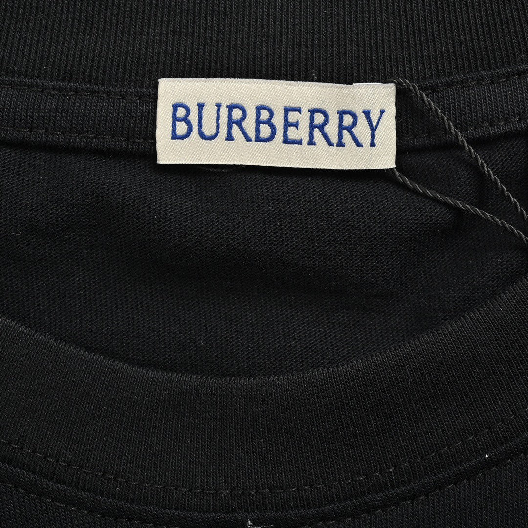 Burberry Black T-Shirt with Blue Equestrian Knight Logo