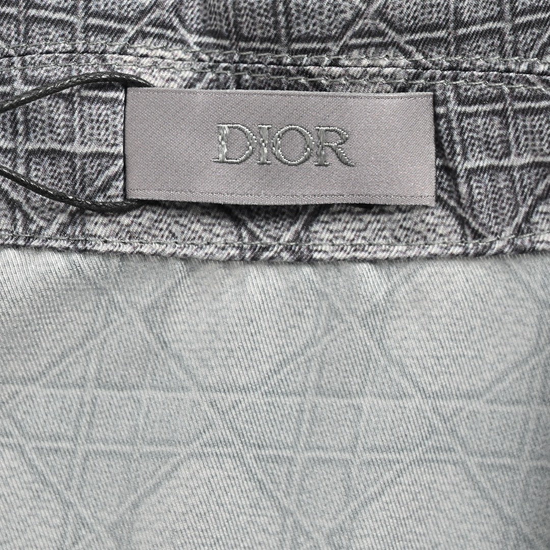 Dior Geometric Pattern Short Sleeve Shirt in Gray